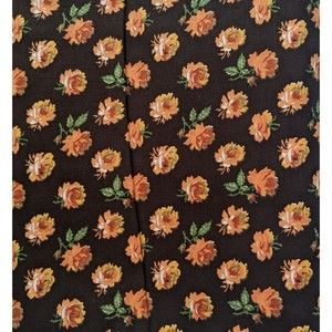 Vintage Mid-Century Floral Fabric Orange Rose Print Brown Background 44" by 2 YD